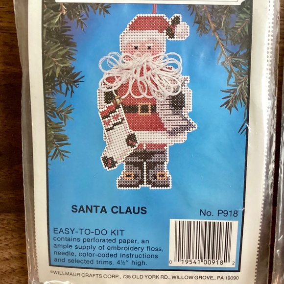 VTG 2 Ps Willmaur Crafts Heirloom Santas Kits Cross Stitch Christmas Ornaments - Picture 4 of 11